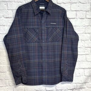 Columbia Omni-Wick Men's‎ Shirt L Navy Plaid Long Sleeve Advanced Evaporation